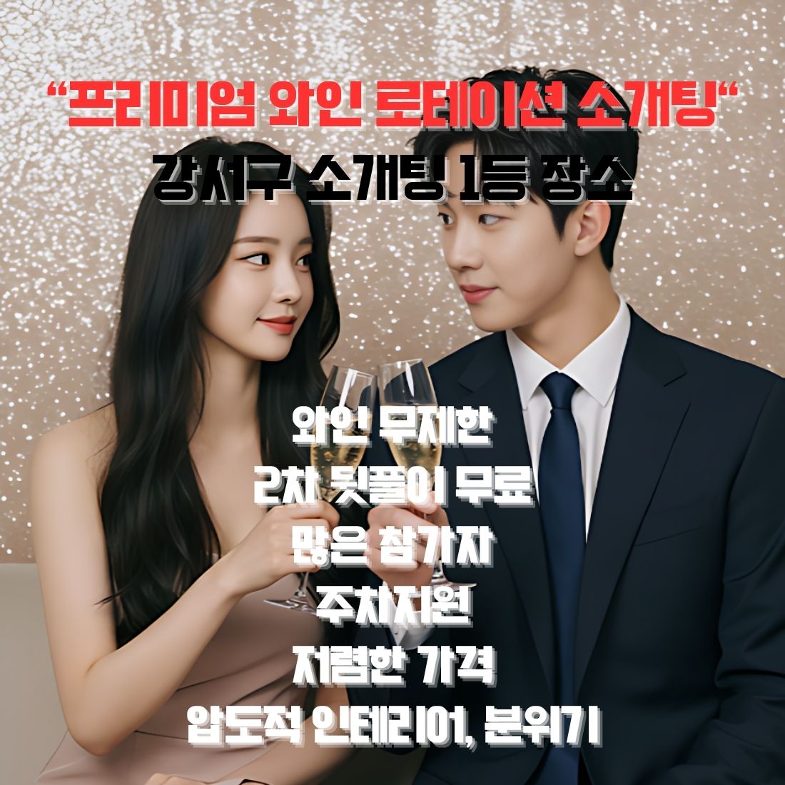 [서울 강서]쏠로들 모이세요, 강서구 소개팅1등 장소에서 열리는 대규모 와인 미팅 체험 (